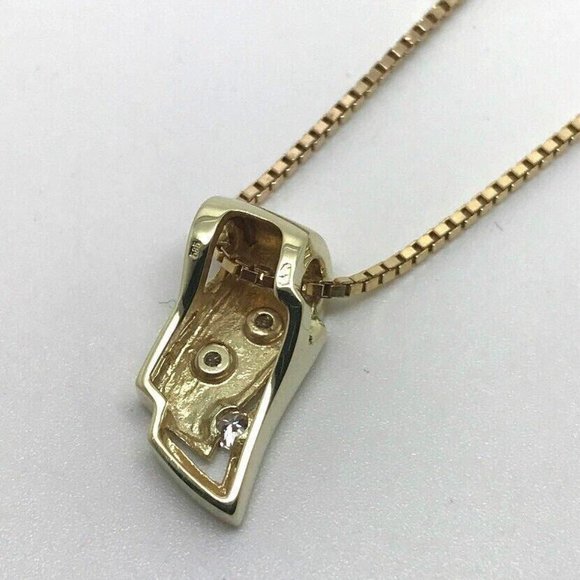 14k Yellow Gold 3 Stone Round Brilliant Diamonds Pendant & Chain - Picture 4 of 6